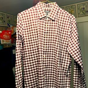 Express Slim Large Button Down Dress Shirt. Maroon & White.